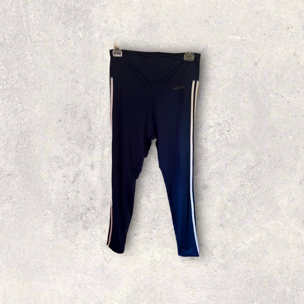 Adidas Climalite high waisted leggings dry fit navy striped  XL